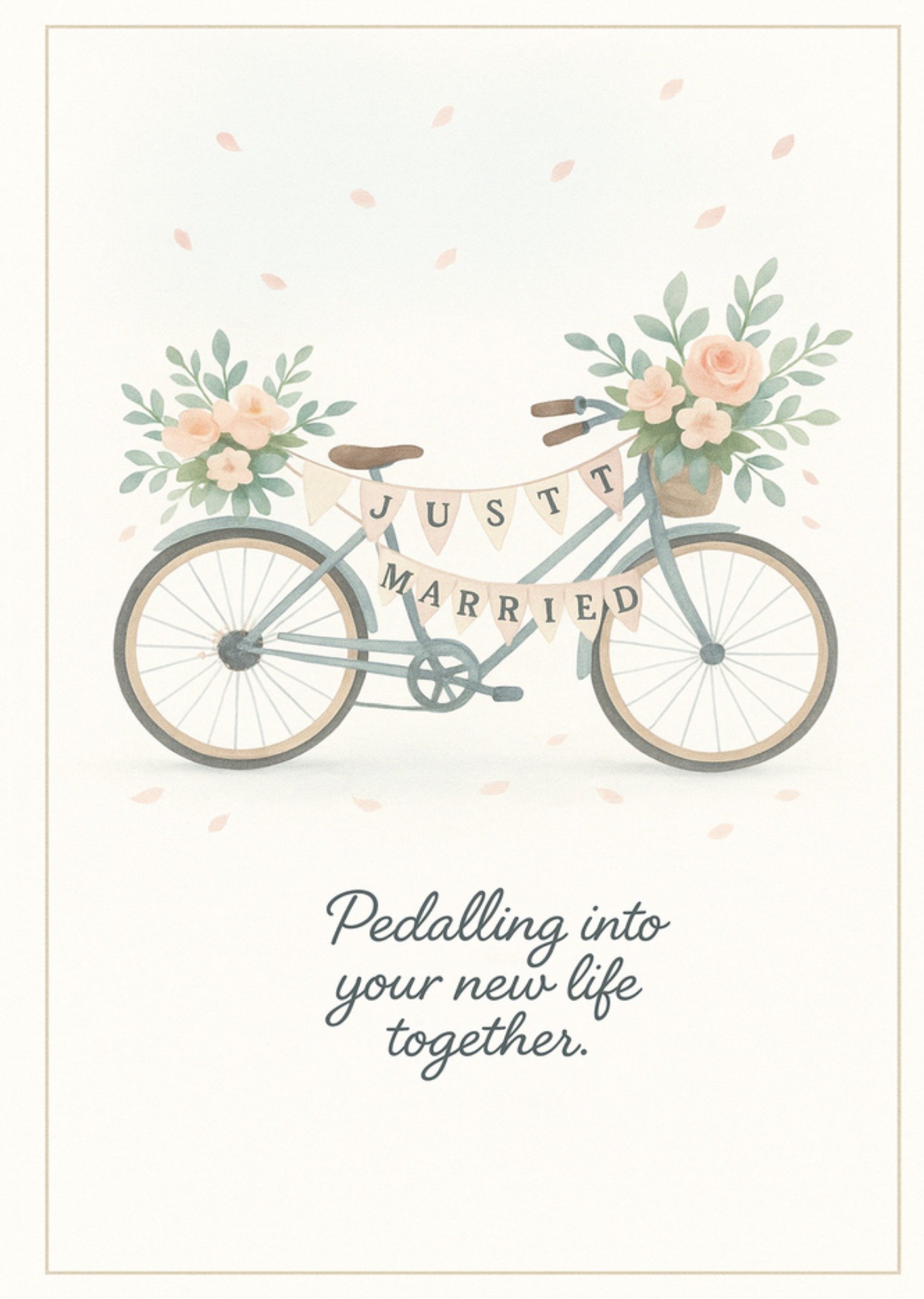 Moonpig Elegant Bicycle With Flowers Just Married Wedding Card