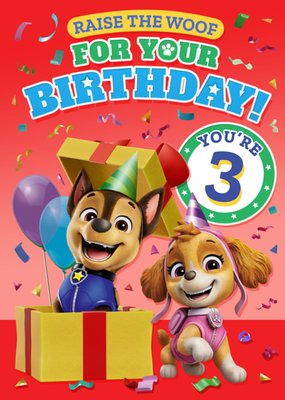 PAW Patrol Chase And Skye Raise The Woof Illustrated 3rd Birthday Card