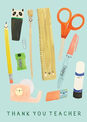 Thank You Teacher Illustrated Stationery Characters Card