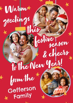 Festive Fun Bauble And Stars Photo Upload Greetings Christmas And New Year Card