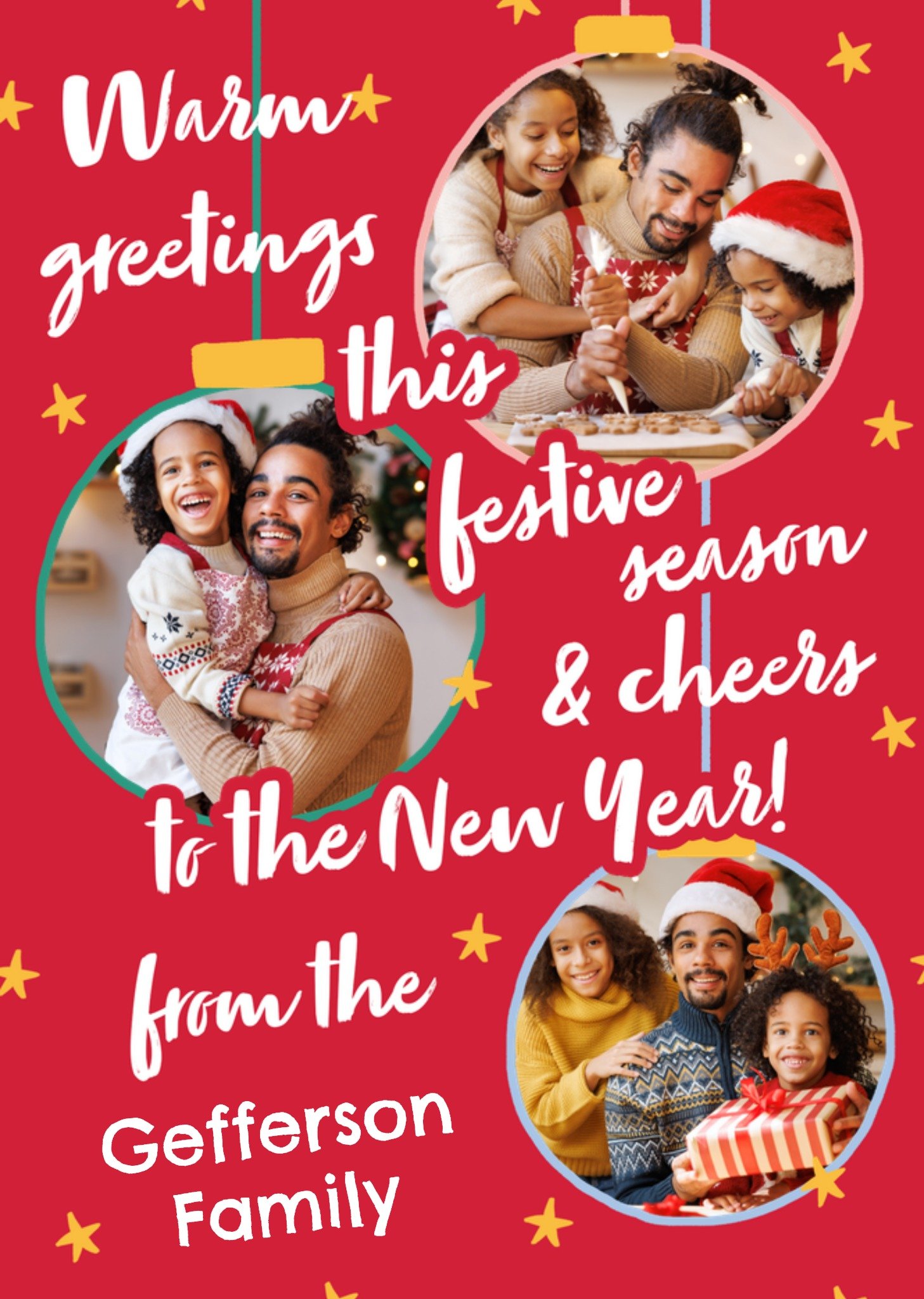 Moonpig Festive Fun Bauble And Stars Photo Upload Greetings Christmas And New Year Card