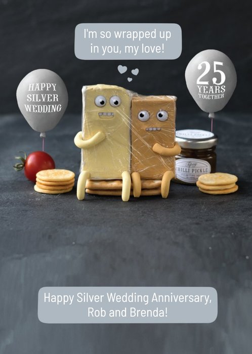 Personalised Im So Wrapped Up In You Silver Wedding Anniversary Card