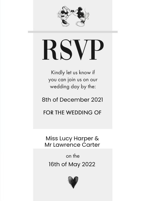 Disney Mickey Mouse RSVP Wedding Card