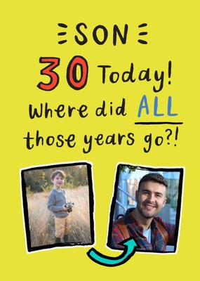 Son 30 Today Where Did All Those Years Go Photo Upload Birthday Card