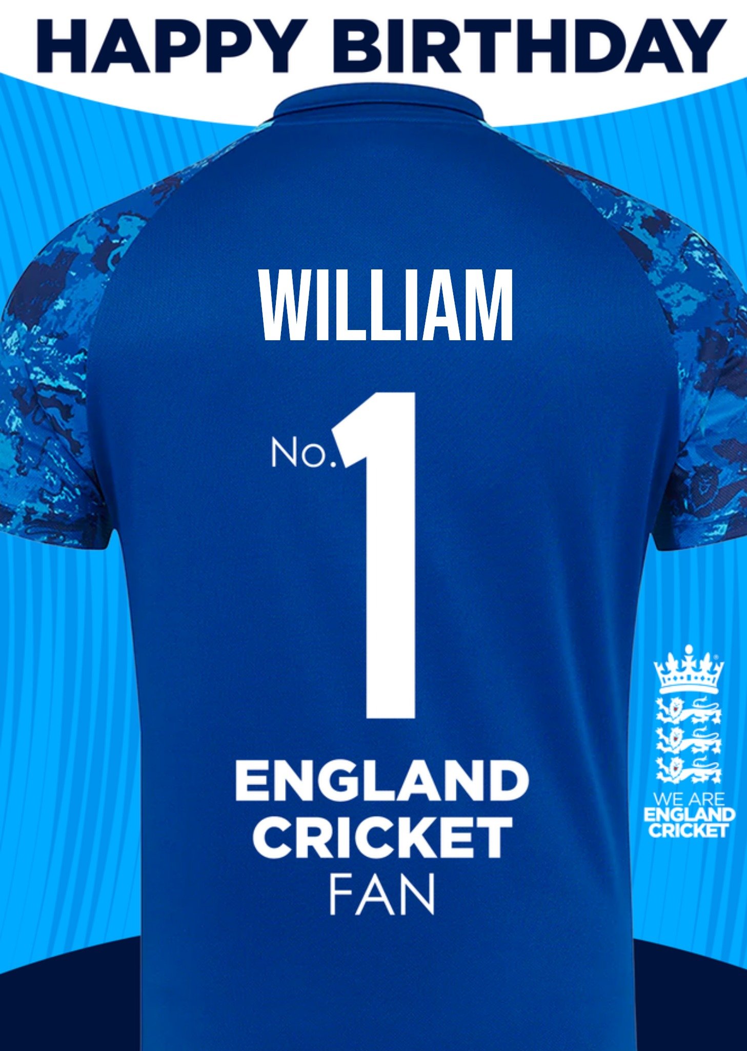 Moonpig England Cricket Happy Birthday Number 1 Fan Shirt Card