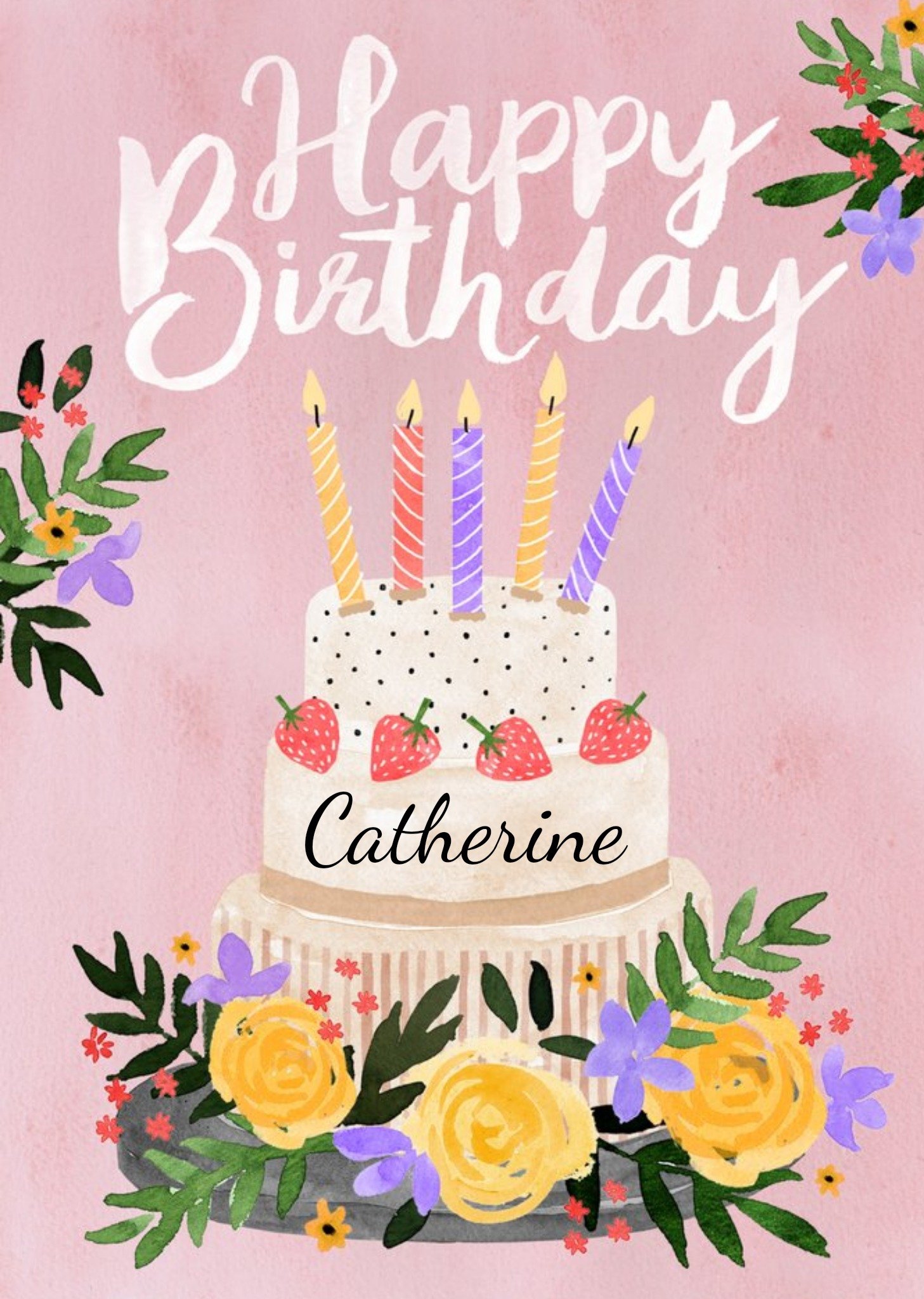 Moonpig Illustrated Floral Cake Birthday Card