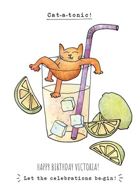 Funny Cat And Gin Birthday Card