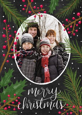 Christmas Foliage Personalised Photo Upload Merry Christmas Card