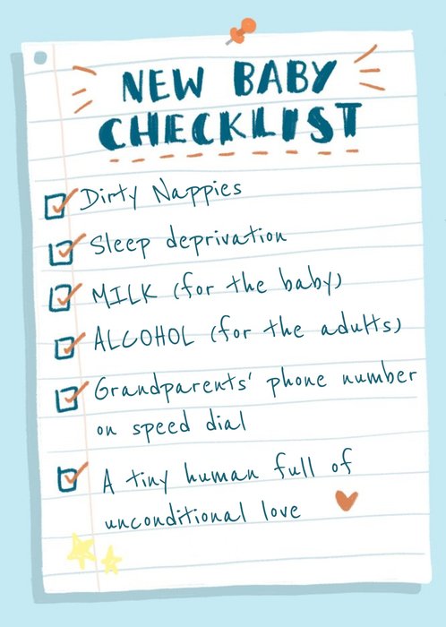 Funny New baby checklist card