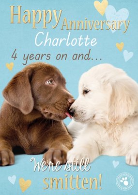 Smitten Puppies Personalised Happy 4th Anniversary Card