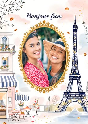 Parisian Eiffel Tower And Cafe Photo Upload Postcard