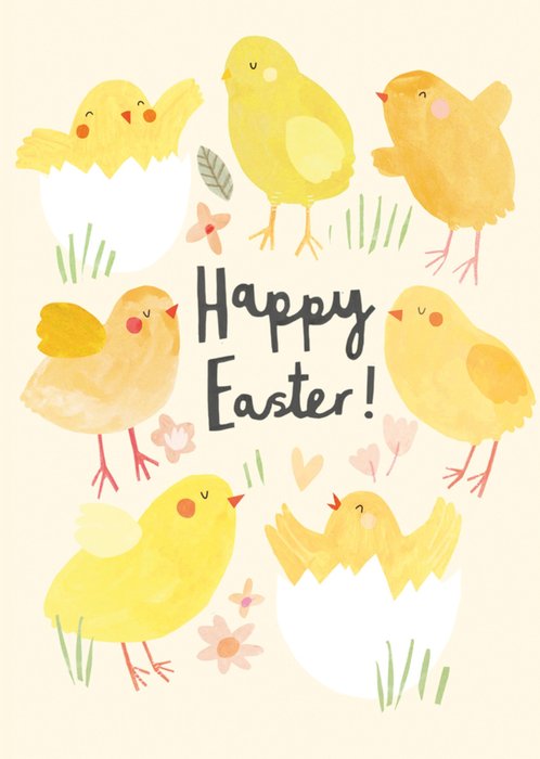 Happy Easter Illustrated Chicks Easter Card