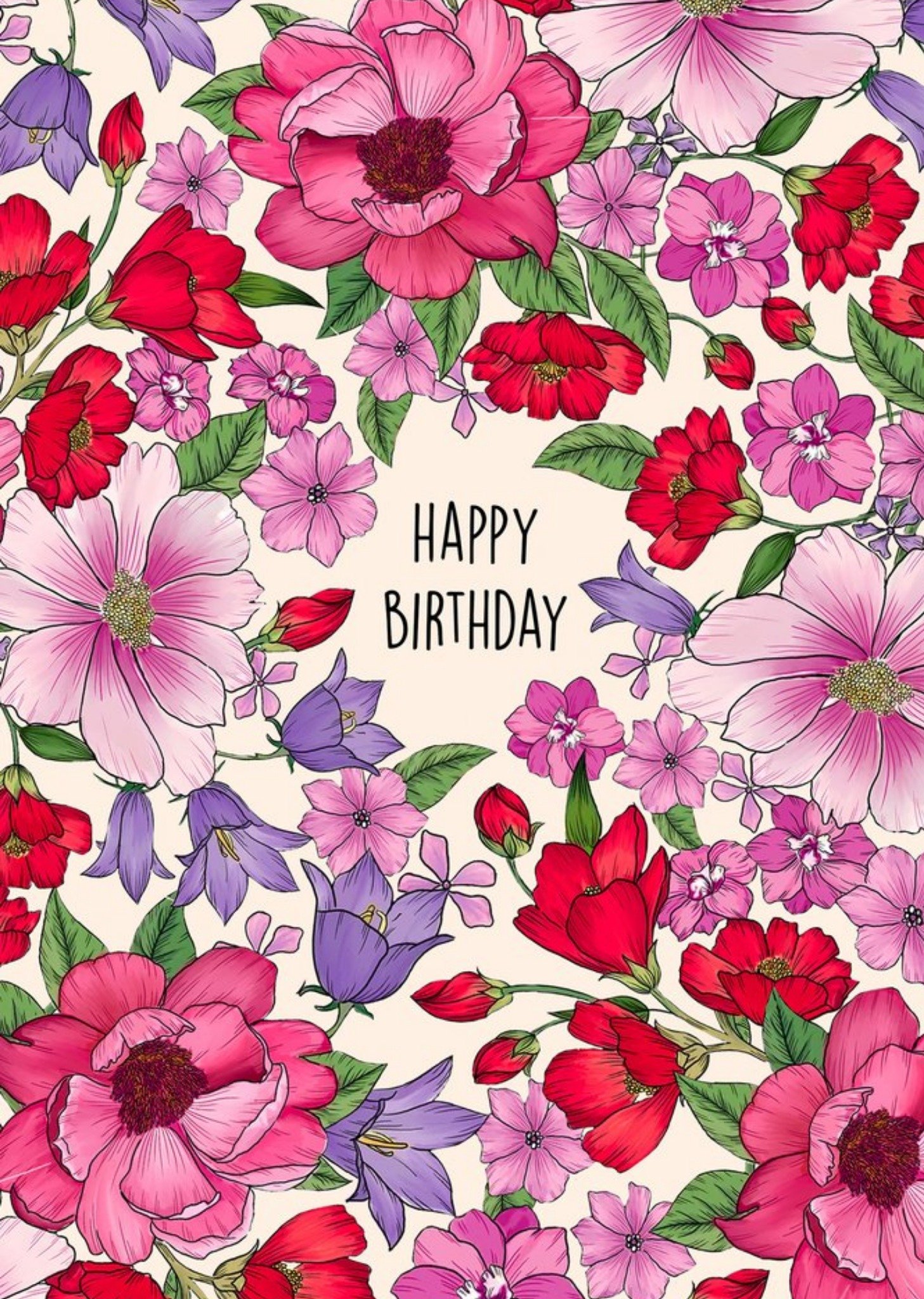Moonpig Poppy And Mabel Illustrated Floral Design Birthday Card