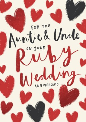Ruby Wedding Anniversary Auntie And Uncle Illustrated Hearts Card