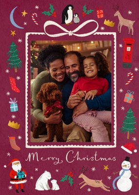 Festive Illustrated Photo Upload Christmas Card