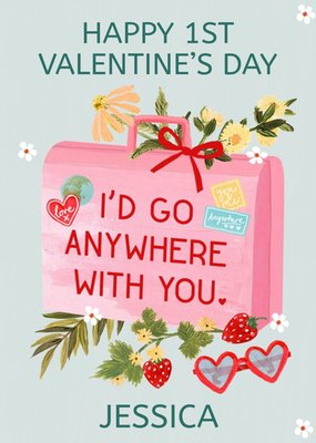 Illustration Of A Pink Luggage Bag Valentine's Day Card