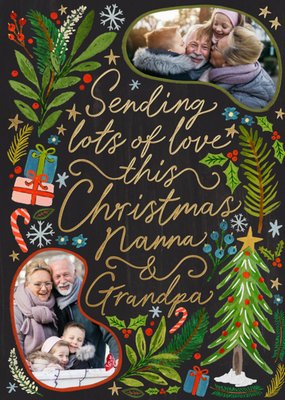 Sending Lots Of Love This Christmas Nanna And Grandpa Illustrated Photo Upload Card