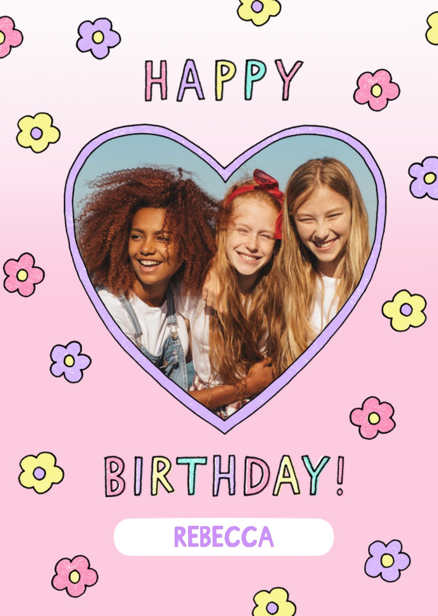 Moonpig Fun Ditzy Floral Doodles Photo Upload Birthday Card