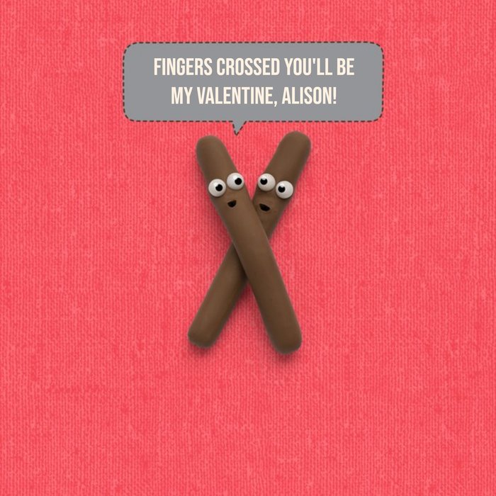 Personalised Chocolate Fingers Crossed You'll Be My Valentine Card