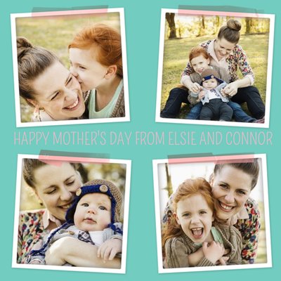 Green And Pink 4 Square Instant Photo Frame Personalised Photo Upload Happy Mother's Day Card