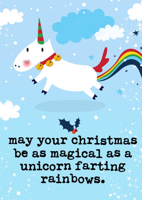 Funny Festive Unicorn Farting Rainbows Christmas Card