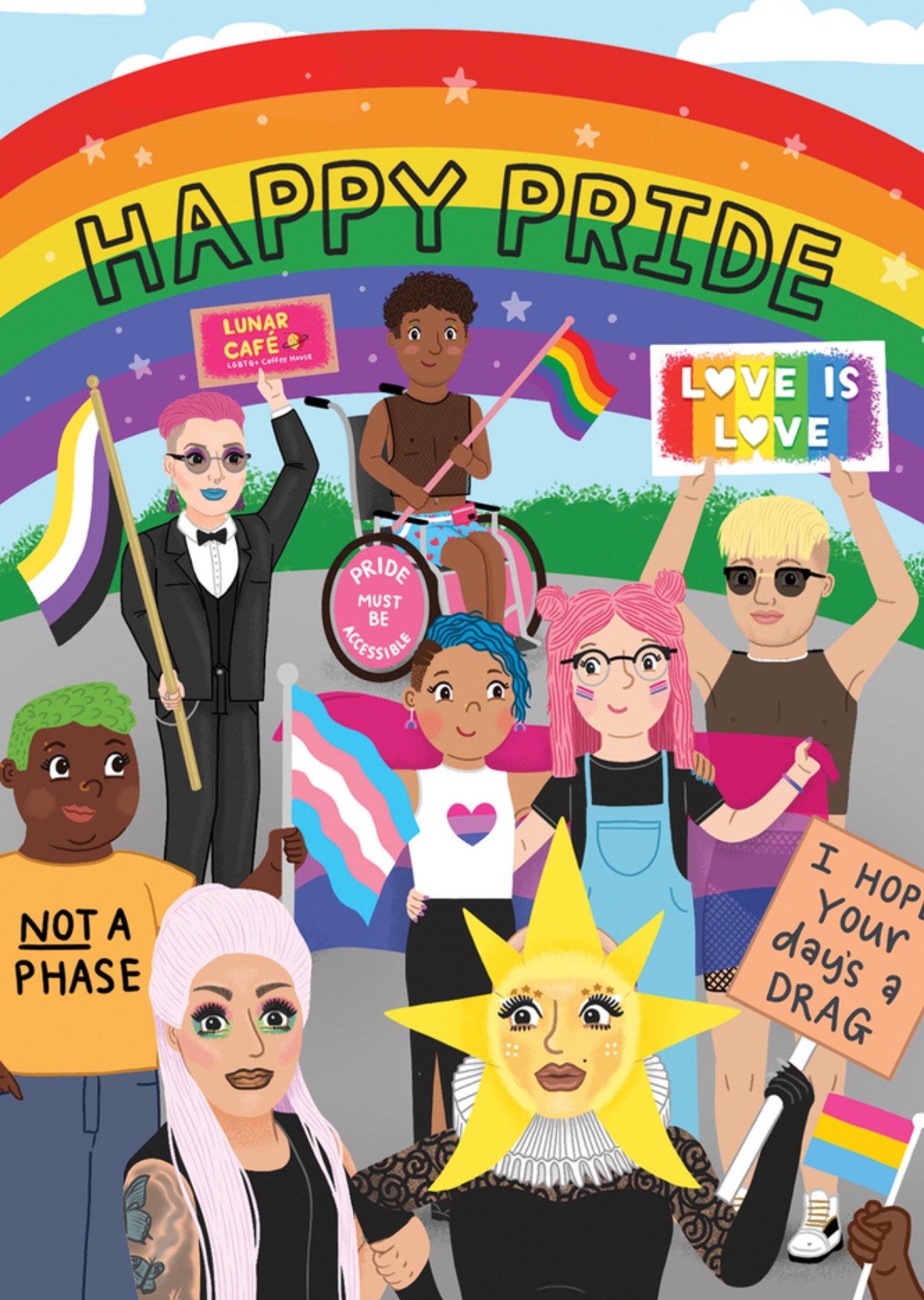 Moonpig Illustrated Inclusive Parade Happy Pride Card