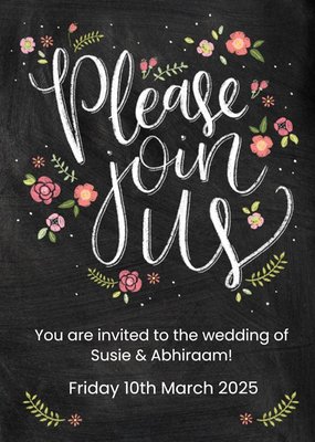 Chalkboard Style Please Join Us Personalised Wedding Invite Card