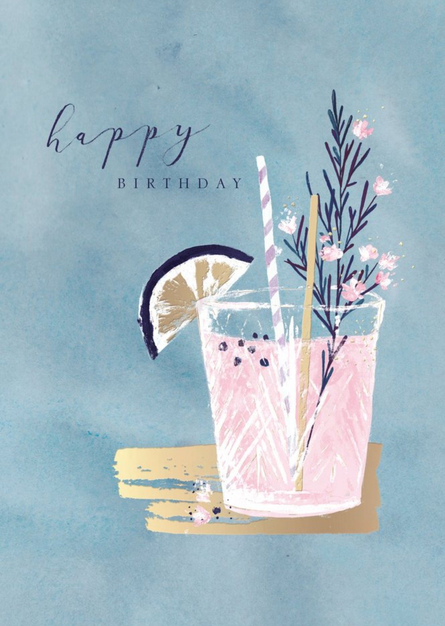 Moonpig Pink Cocktail Painted Happy Birthday Card