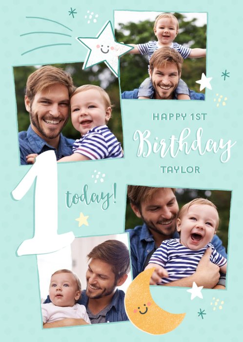 Cute 1st Birthday Photo Upload Birthday Card