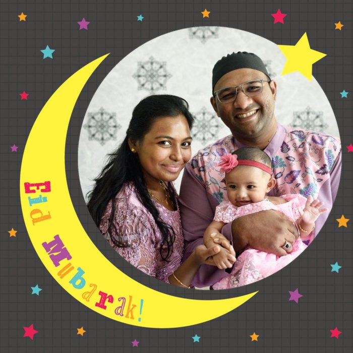 Cartoon Stars And Moon Eid Mubarak Photo Card