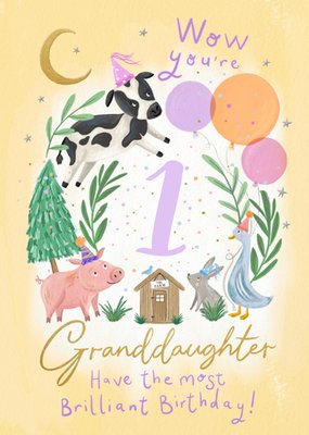 Wow You're 1 Illustrated Animals Granddaughter Birthday Card