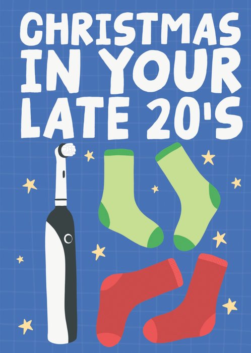 Late 20s Socks And Toothbrush Funny Illustration Christmas Card