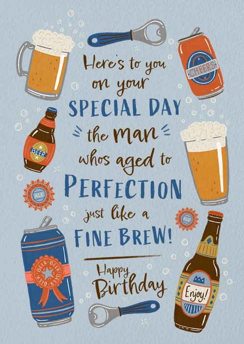 Aged To Perfection Like A Fine Brew Beer Birthday Card