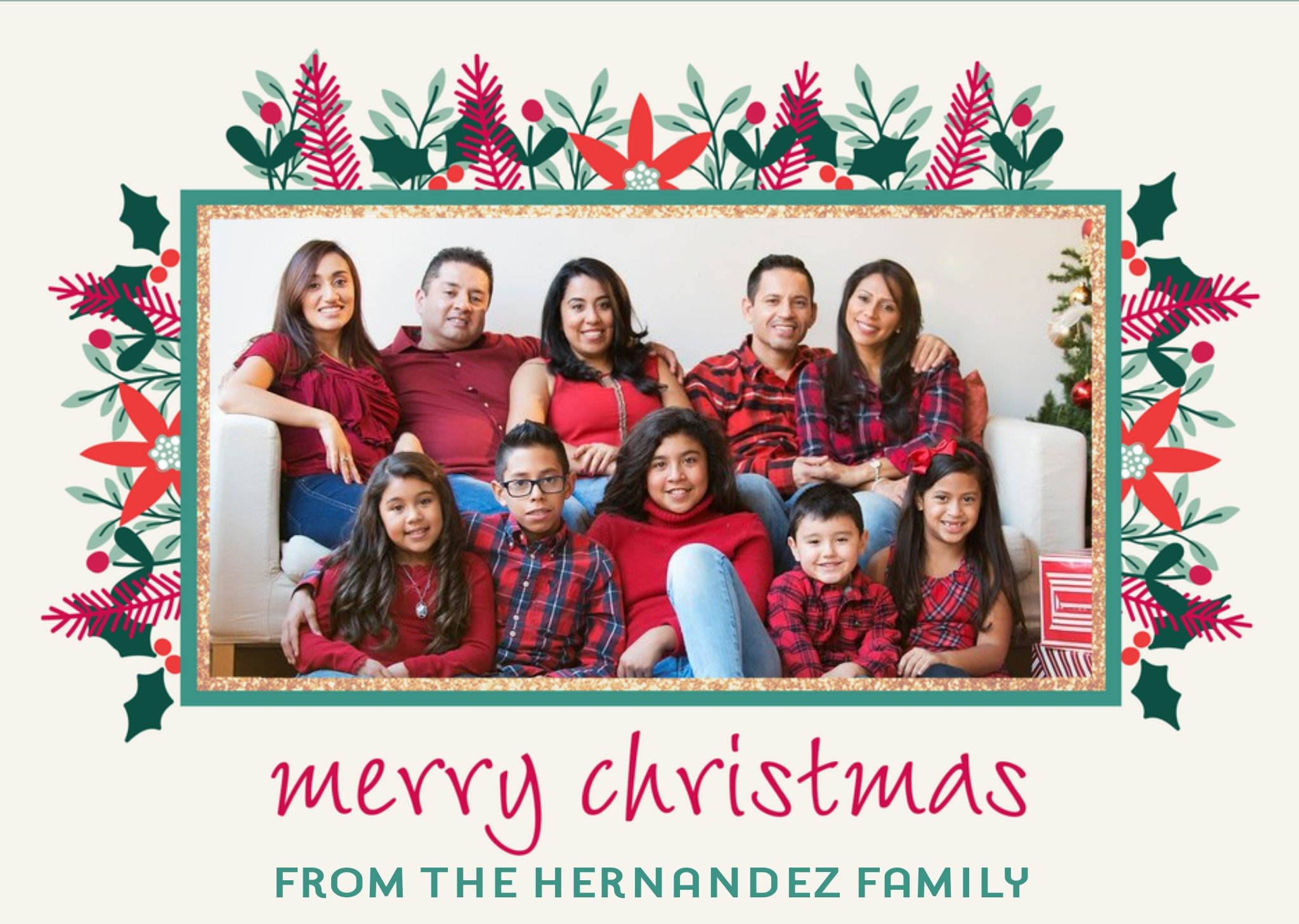 Moonpig Floral Frame Photo Upload Christmas Card From The Family