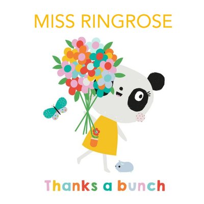 Lemon Ribbon Panda Teacher Flowers Illustrated Thanks Card