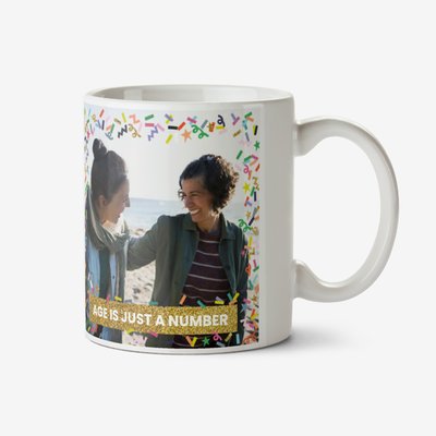 Neon Confetti And Metallic Gold Banner Photo Mug