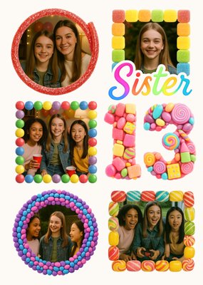 Sister Illustrated Sweets 13th Birthday Photo Upload Card