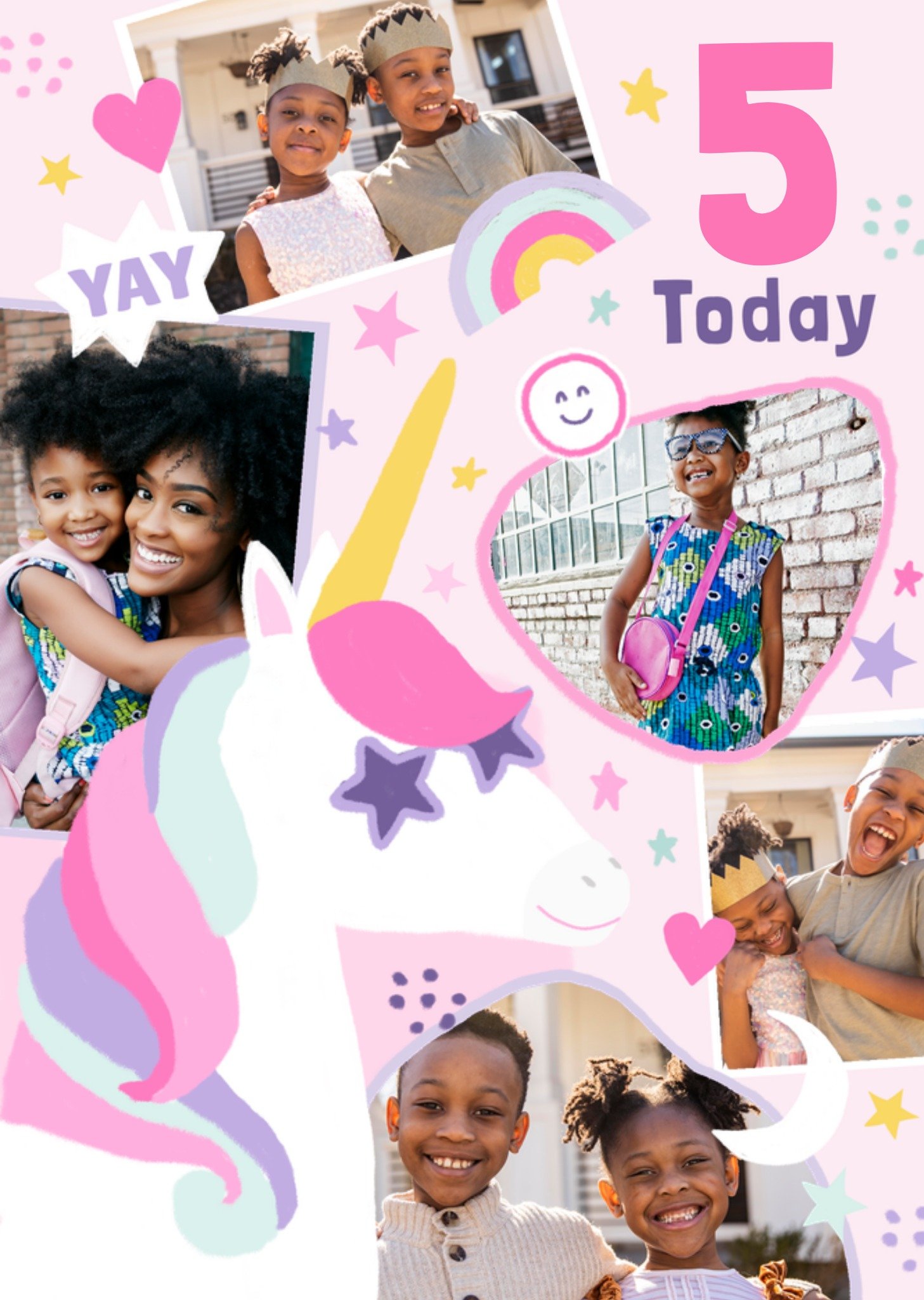 Moonpig Cute Unicorn 5 Today Illustrated Photo Upload Birthday Card