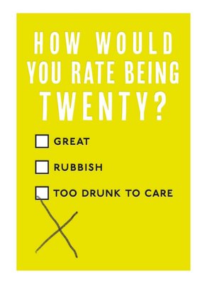 Mungo And Shoddy Typographic Alcohol Funny Twenty 20 Birthday Card
