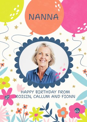 Damien Barlow Illustrated Floral Birthday Photo Upload Card