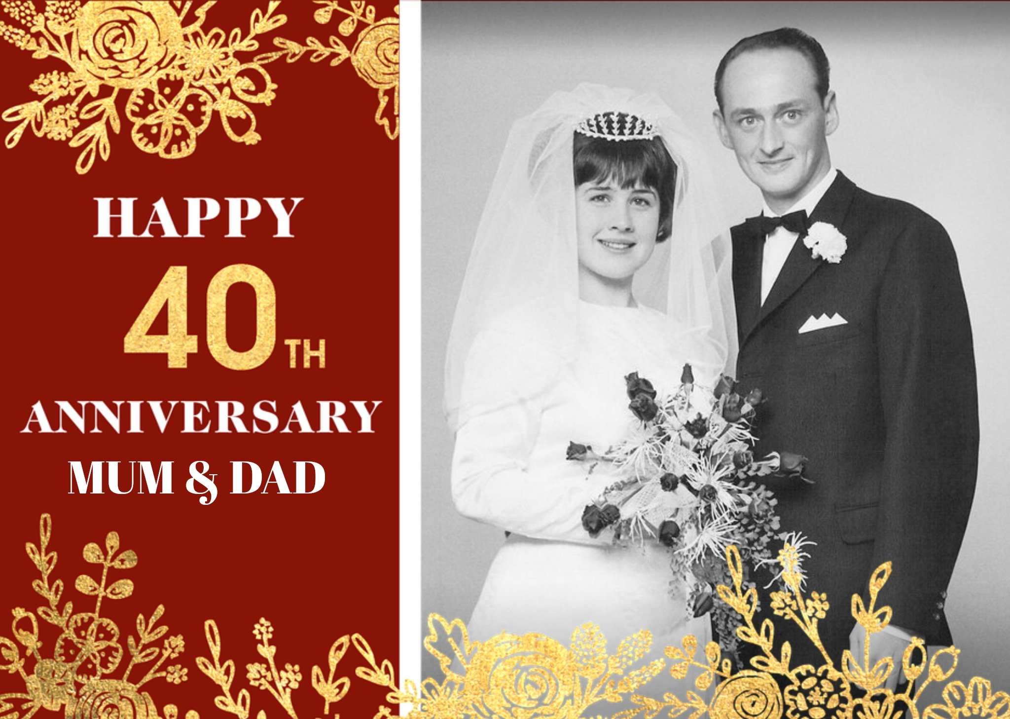 Moonpig Gold Foiled Flowers 40th Ruby Anniversary Photo Upload Card