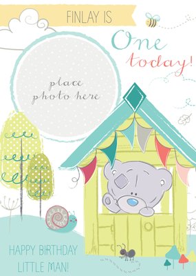 Tiny Tatty Teddy In Hut Personalised Photo Upload Happy 1st Birthday Card