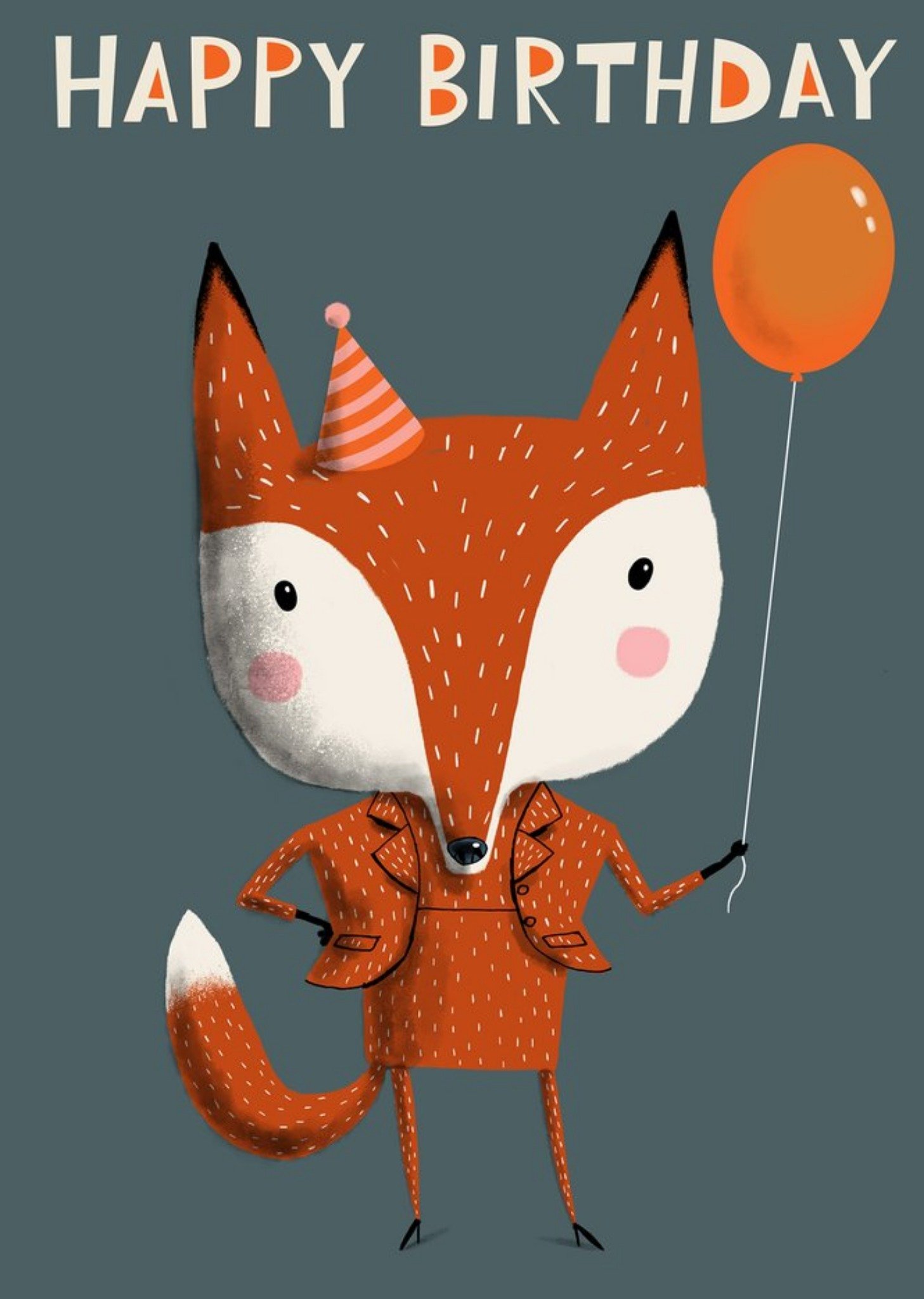 Moonpig Modern Illustration Fox Holding Balloon Birthday Card