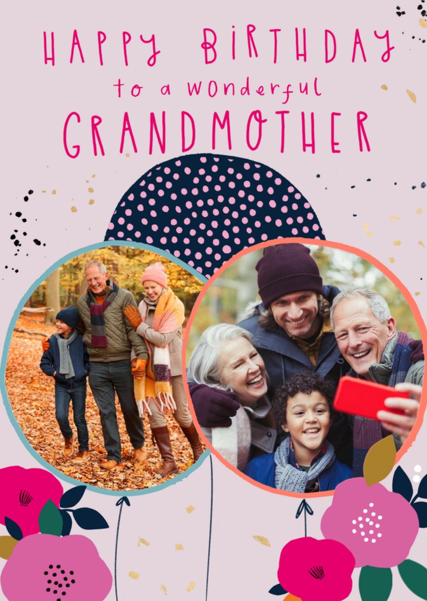 Moonpig Double Photo Upload Balloons Grandmother Birthday Card
