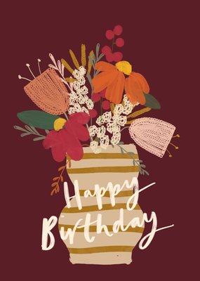 Autumnal Illustrated Flowers In A Vase Birthday Card