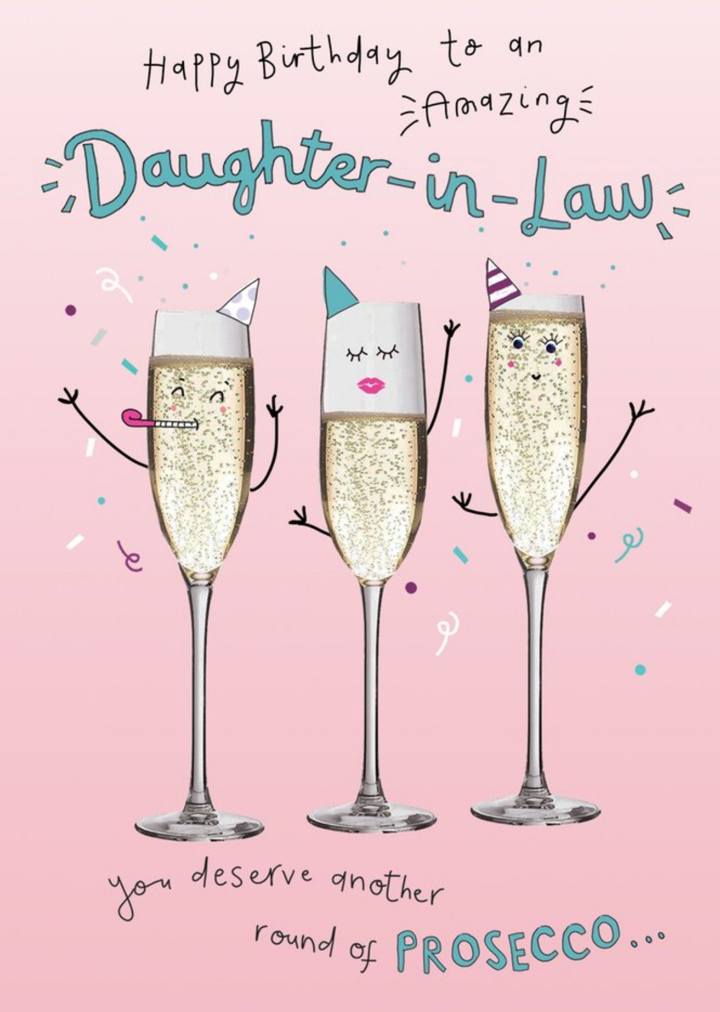 Moonpig Illustration Of Wine Glass Characters Partying Surrounded By Confetti Daughter-In-Law Birthd