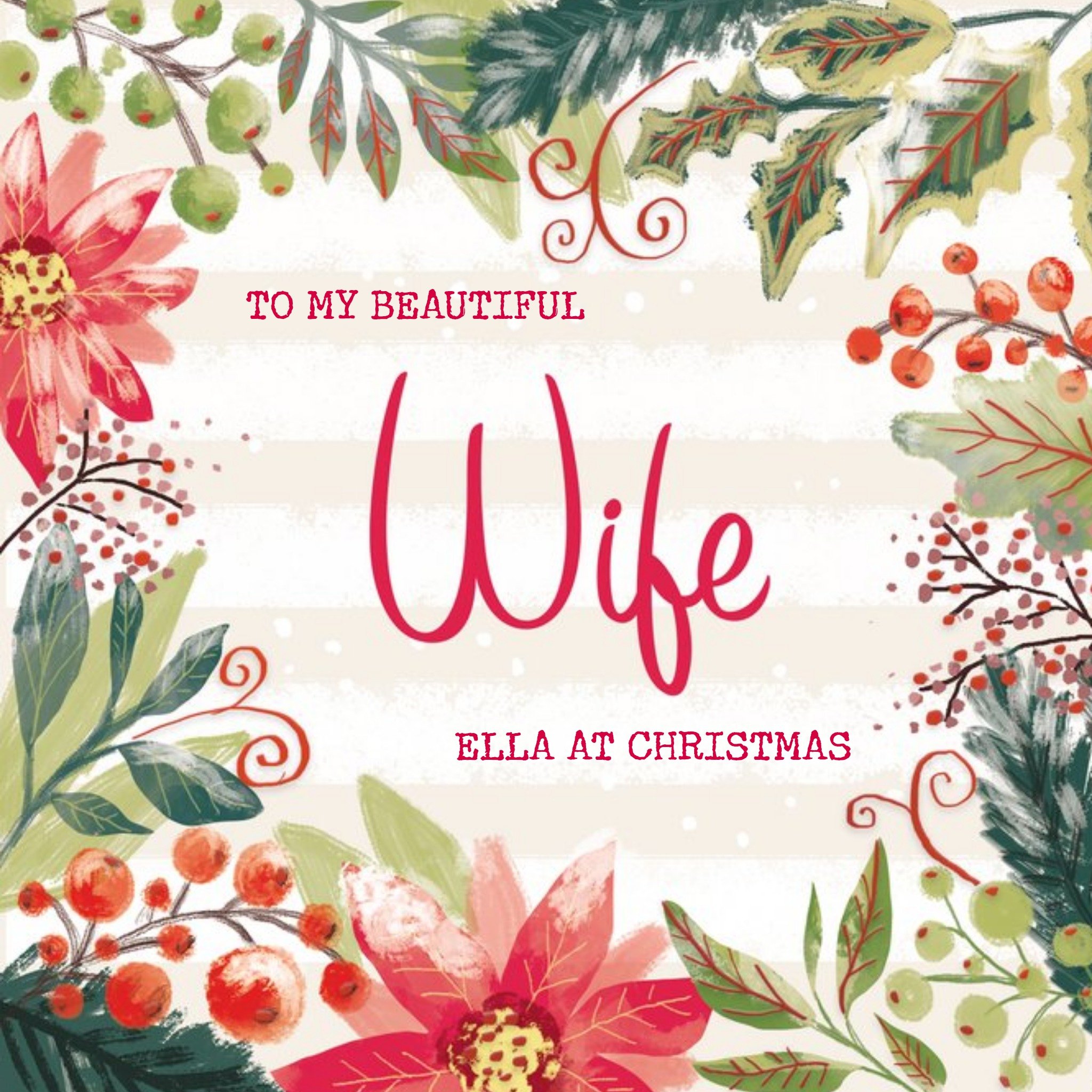 Moonpig Traditional Beautiful Wife Floral Christmas Card