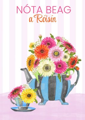 Illustration of Tea Kettle and Teacup Bursting With Flowers Just A note Card