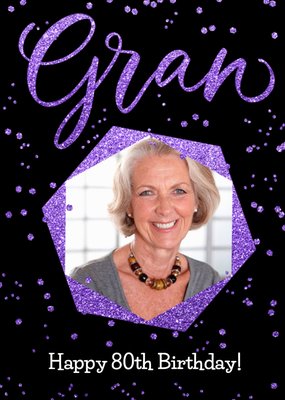 Purple Glitter Typographic Personalised 80th Birthday Card