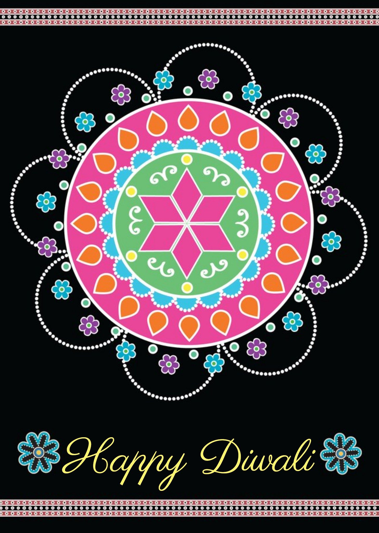 Moonpig Black And Colourful Rangoli Pattern Personalised Happy Diwali Card